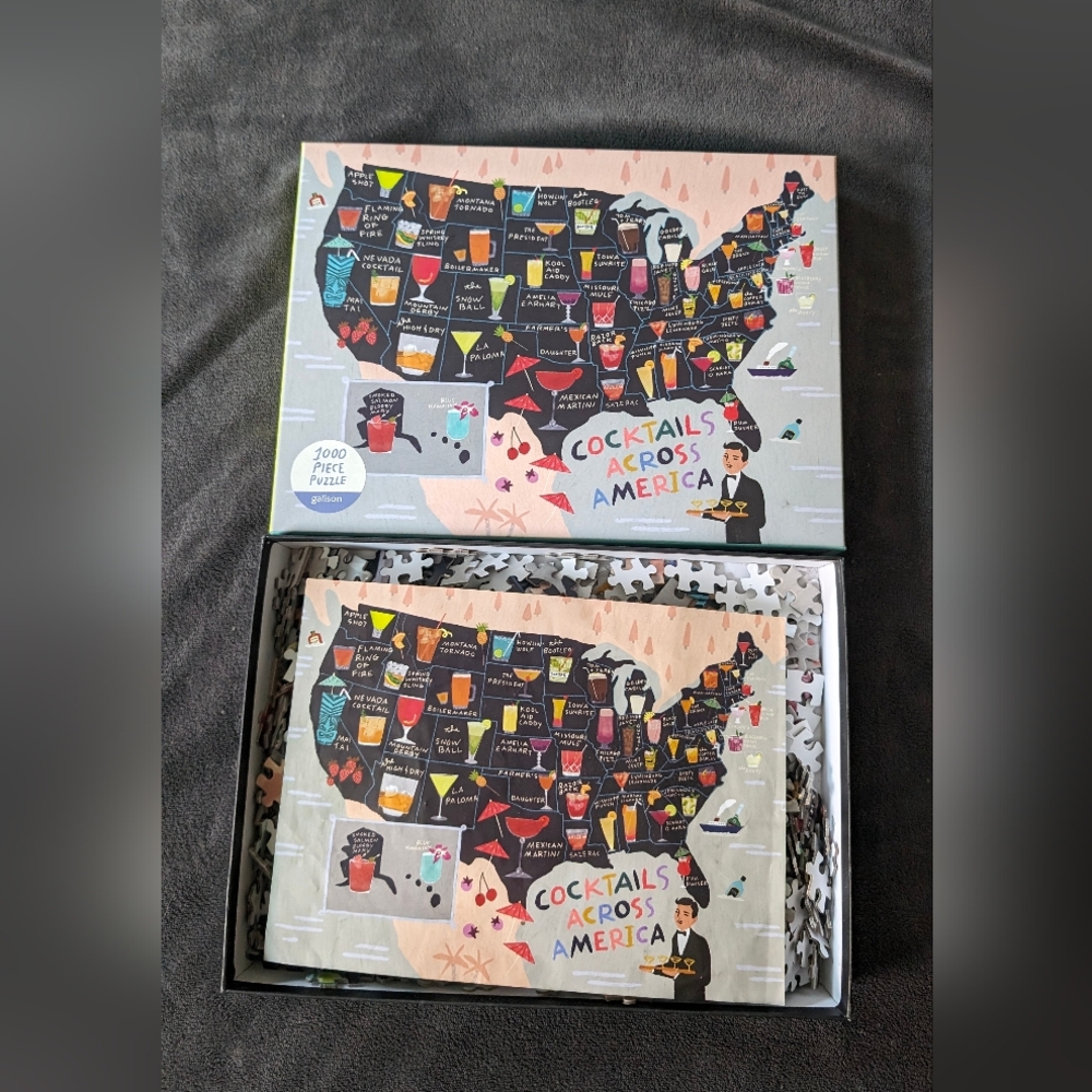 1000 piece puzzle game "Cocktails across America" by Madewell